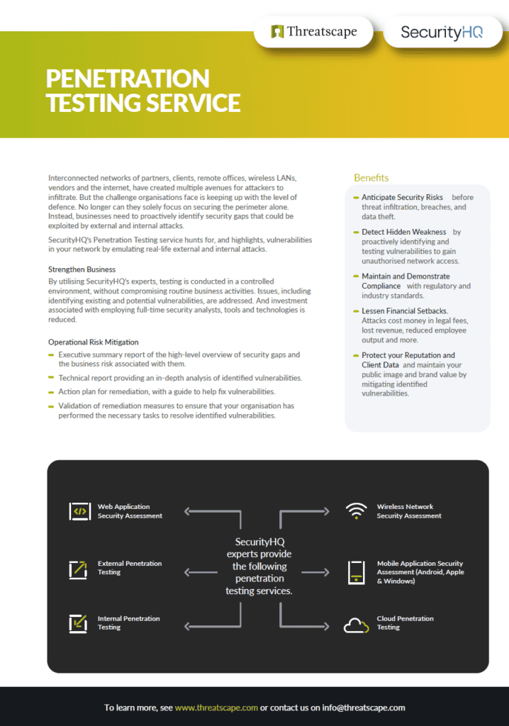 Threatscape Penetration Testing Service with SecurityHQ