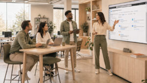 Three Employees in Discussion